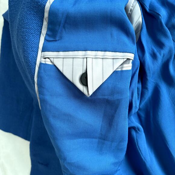 Maeve by Anthropologie Blue Blazer Jacket Large Short Double Breasted Mod Coat - Picture 10 of 12